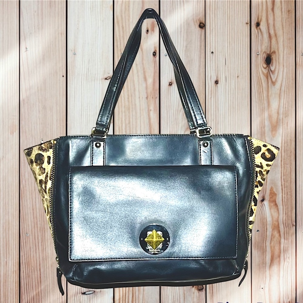 Kate Spade large black leather and leopard bag